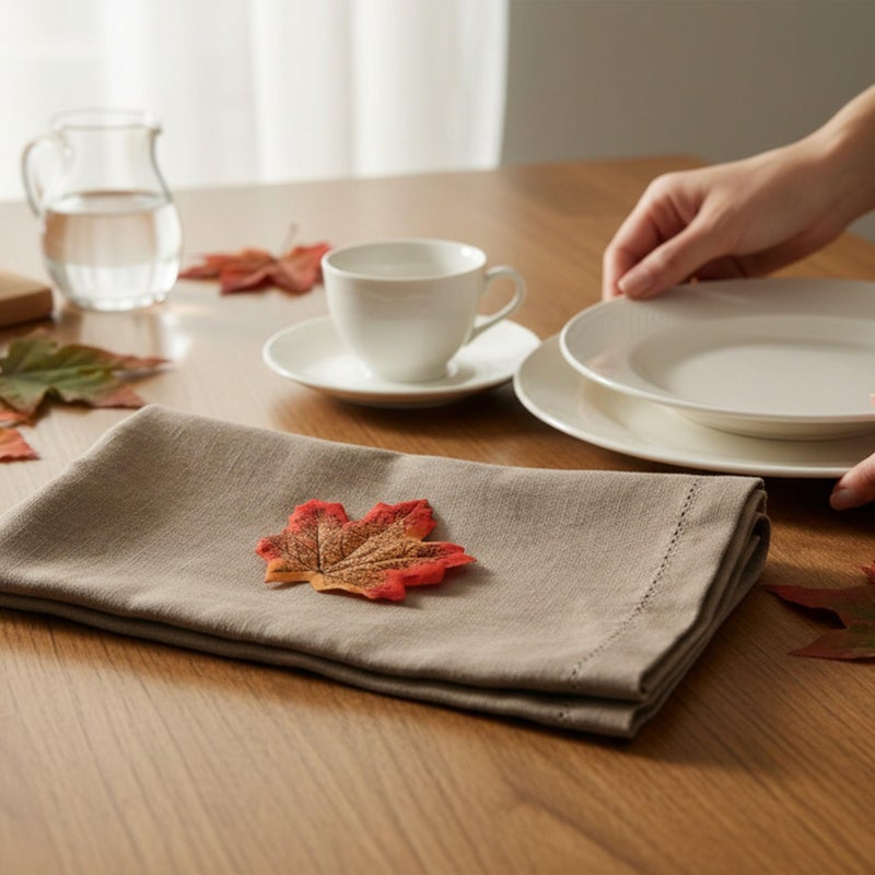 Eight Owls Hemstitched Linen Napkins â€“ 20 Inch x 20 Inch â€“ Stonewashed Pure Linen Cloth Dinner Napkins with Mitered Corners - 100% French Flax â€“ Machine Washable - Set of 4 (Natural Rustic Taupe) - Image 2